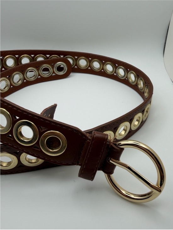Sandro Accessories - Sandro Brown Leather Grommet Belt with Gold-Tone Round Buckle